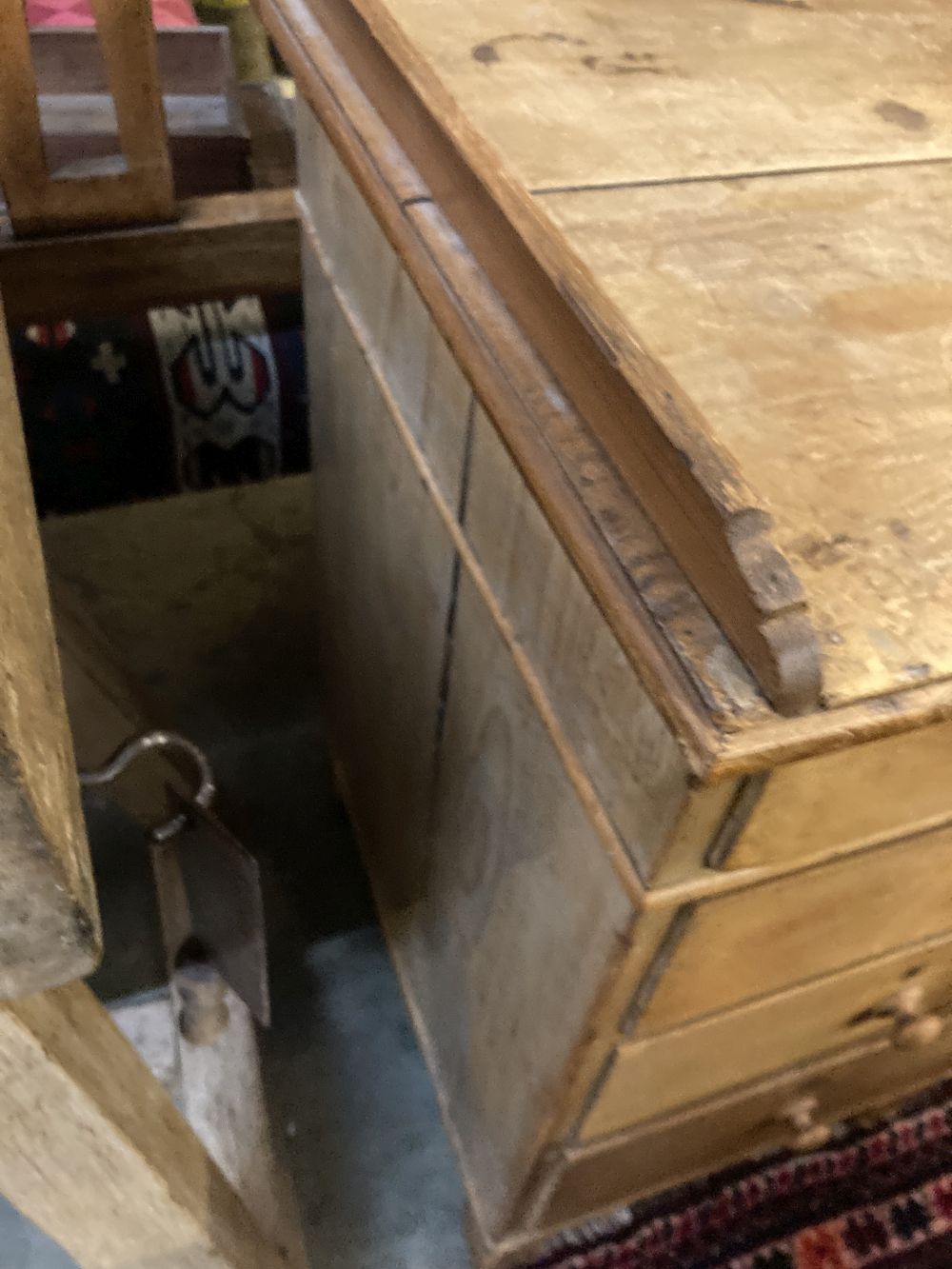 A Victorian pine kneehole desk, width 128cm depth 55cm height 82cm